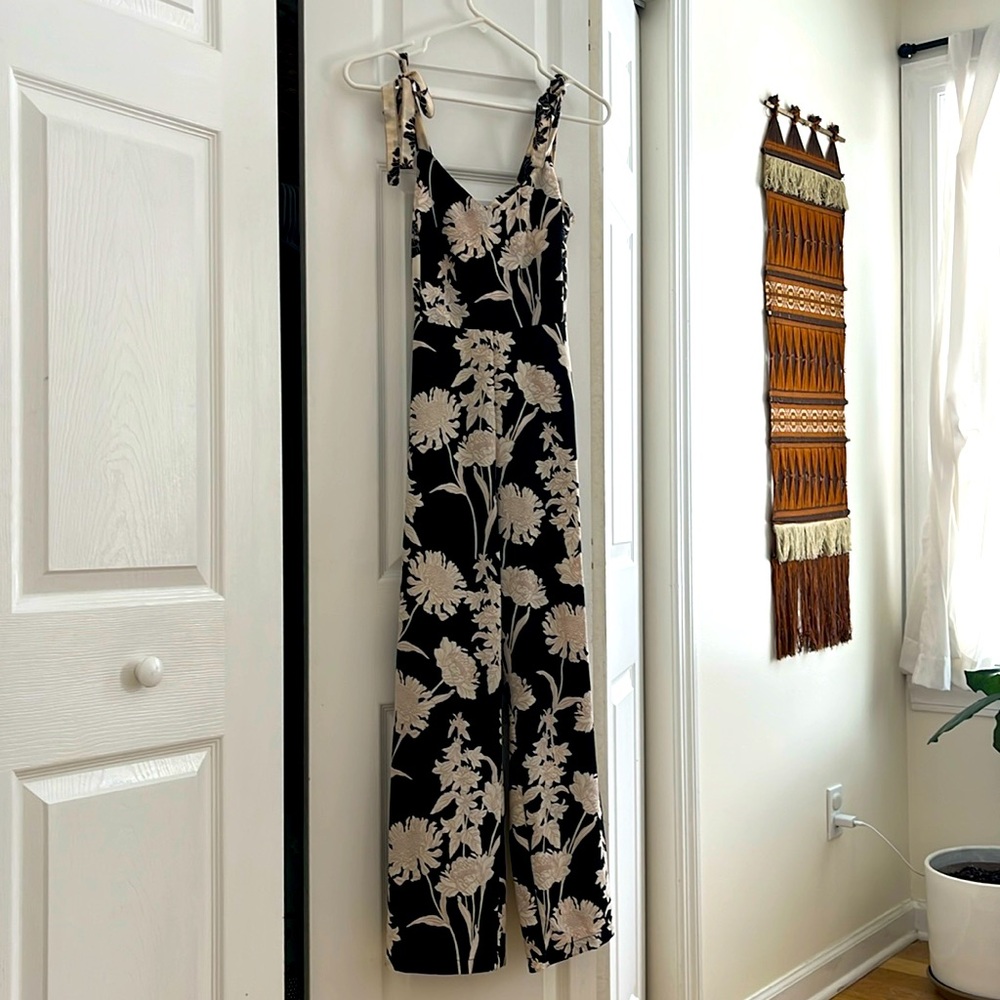 Topshop Black and Cream Floral Jumpsuit